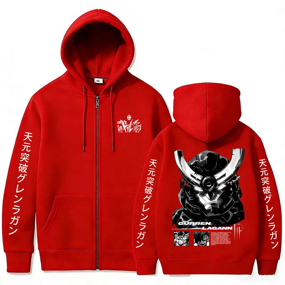 Аниме Tengen Toppa Gurren Lagann Камина Саймон Принт Худи на молнии Мужчины Женщины Манга Повседневная Oversize Куртка-толстовка на молнии