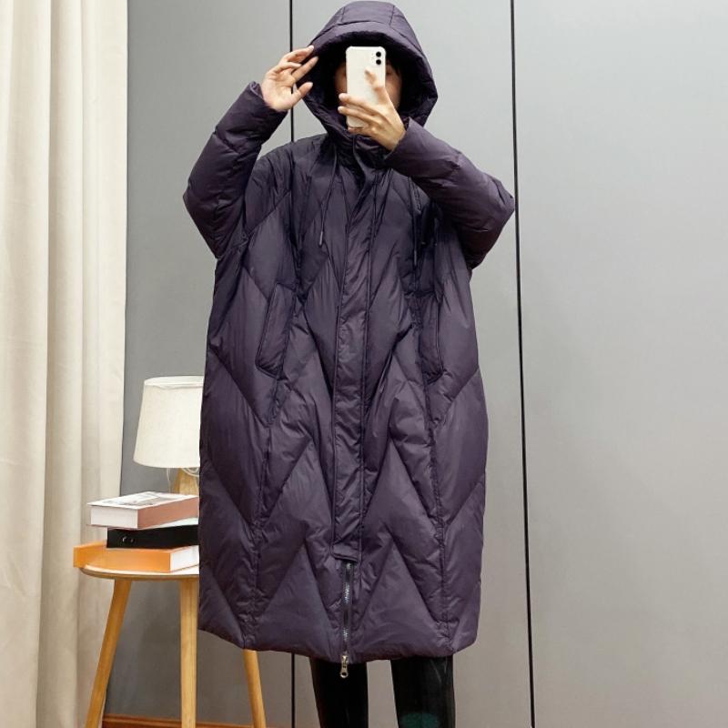 2023 Winter Korean Loose Hooded Thickened White Down Medium and Long Down Jacket Casual Comfortable Coats Zipper Warm Clothing