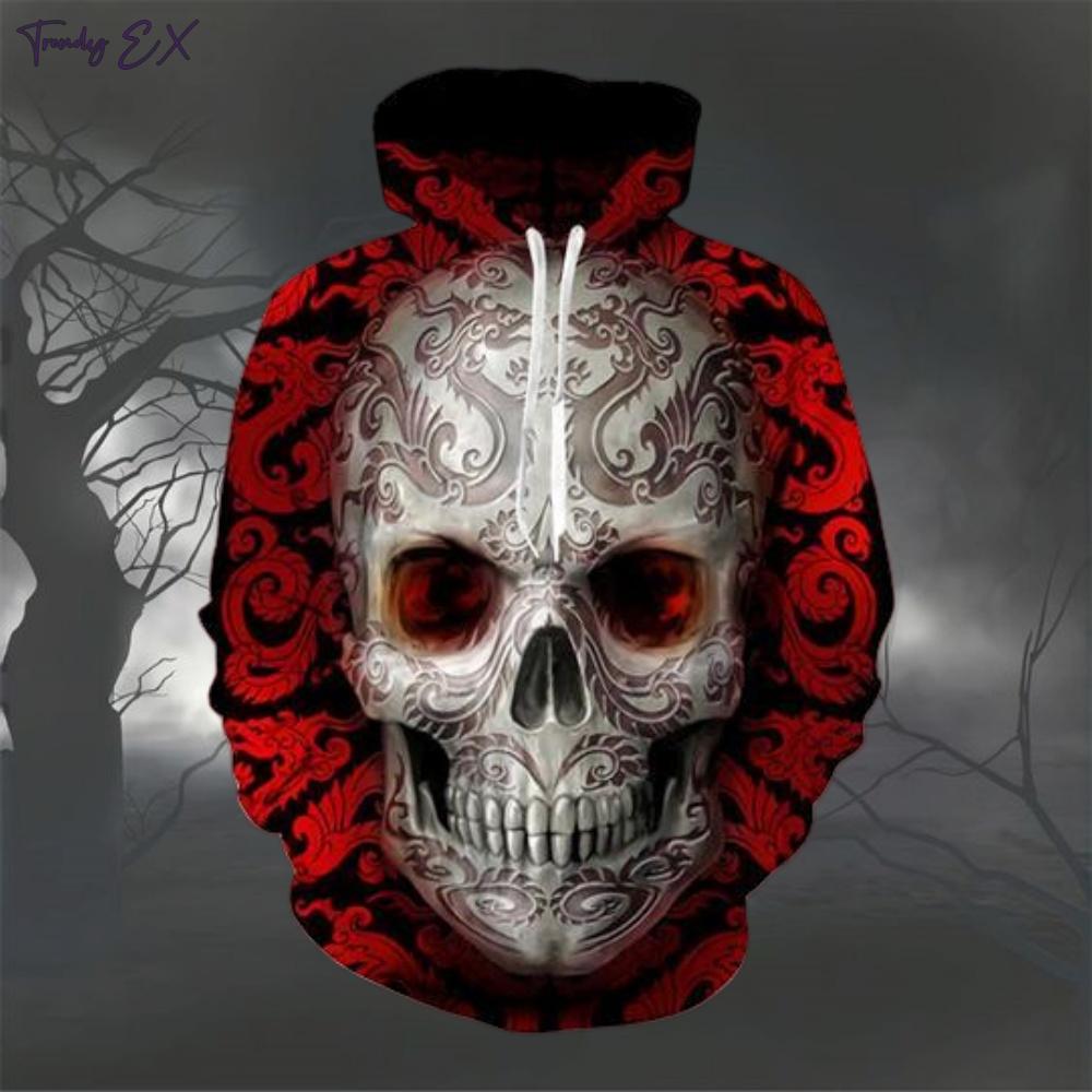 Толстовки с цифровым принтом черепа для мужчин, модные уличные осенние графические худи, блузка, удобные, дизайн с карманом-кенгуру, мужская одежда