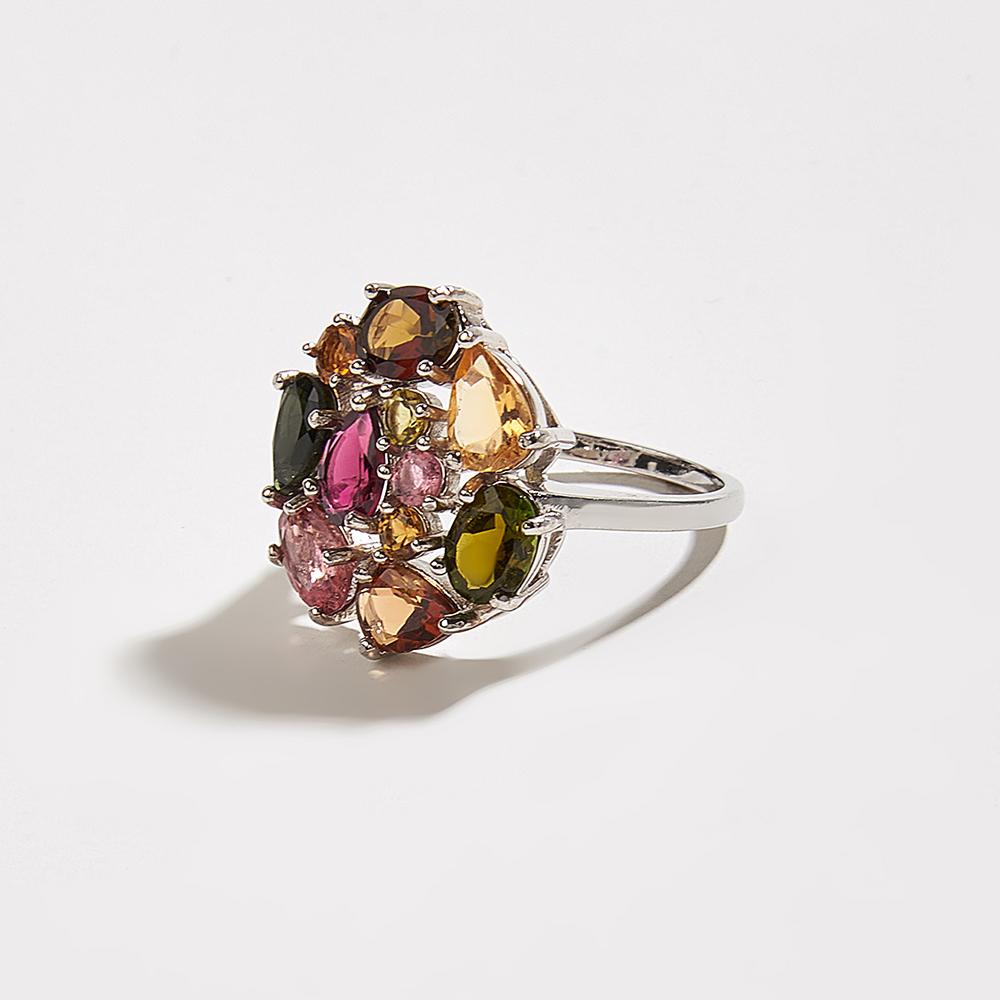 925 Sterling Silver Light Luxury Multi-colored Natural Tourmaline Ring Earrings Summer New Women Anniversary Party Wedding Gift