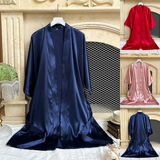 Весенне-летняя сексуальная повседневная пижама из искусственного шелка - Свободный халат с завязками