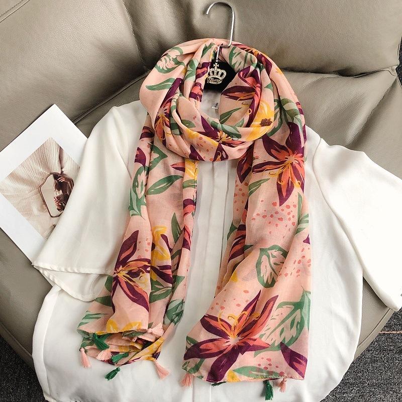 36 Designs Floral Print Voile Tassel Viscose Shawl Scarf Soft Thin Wrap Pashmina Headband Bufandas Muslim Hijab Sjaal 180*90Cm