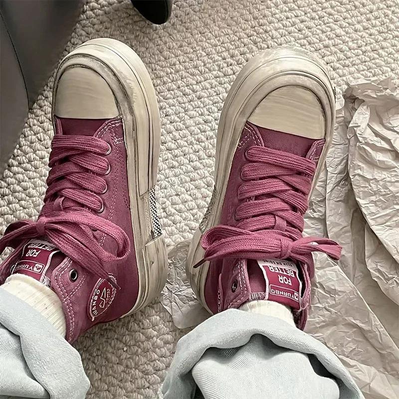 Кроссовки из парусины на платформе, плоские туфли, женская спортивная обувь, повседневная женская обувь 2024 года, трендовая осенняя дизайнерская обувь для ходьбы на шнуровке, новинка Mujer Zapatos