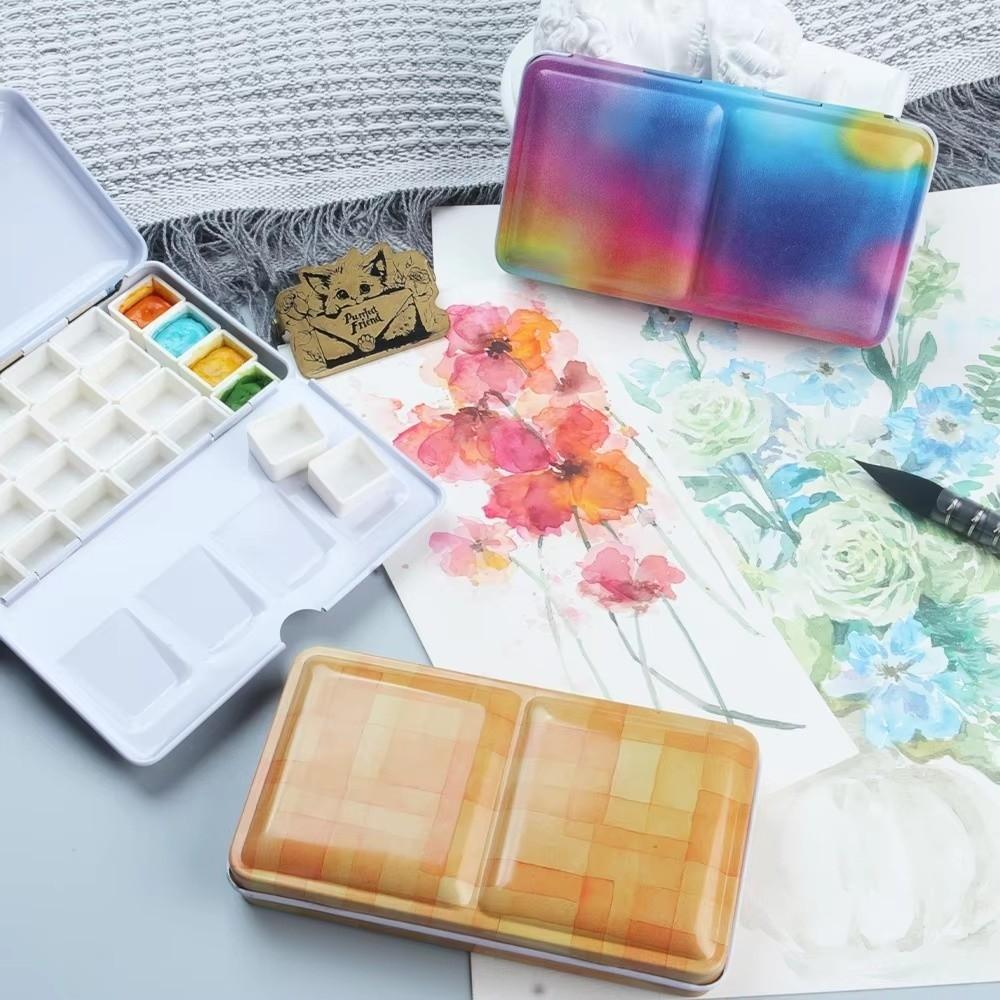 Empty Folding Iron Case Foldable Watercolor Paint Box Portable Art Supplies Box  Watercolor Paint