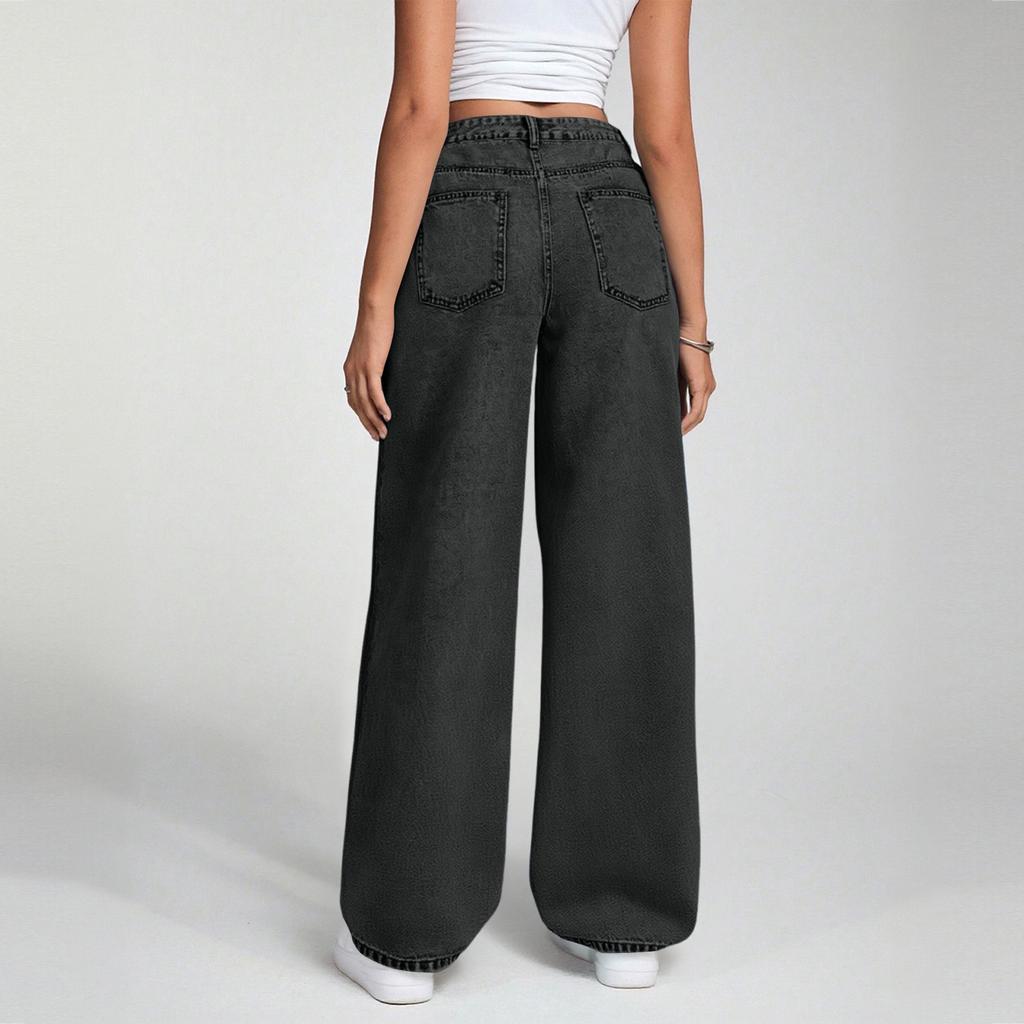 Women's High Waist Straight Leg Loose Casual Trousers Jeans