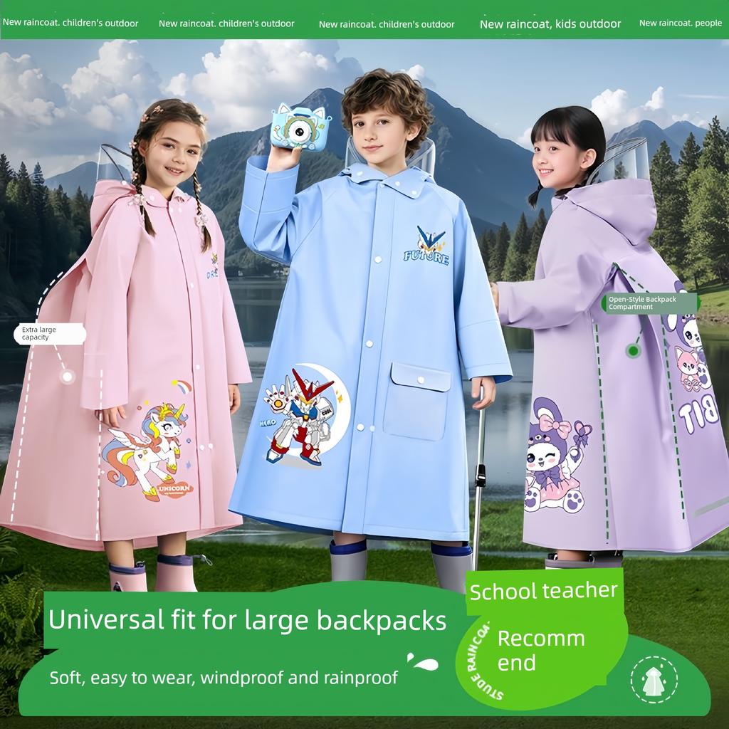 Children's Raincoat for Girls, Long Loose-Fitting Style with Large Backpack Space, Full-Body Storm-Proof Student Rain Poncho for Boys, Specifically