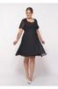 Women's Square Neck Pleated Detail Short Sleeve Midi Length Chiffon Dress 4469/105