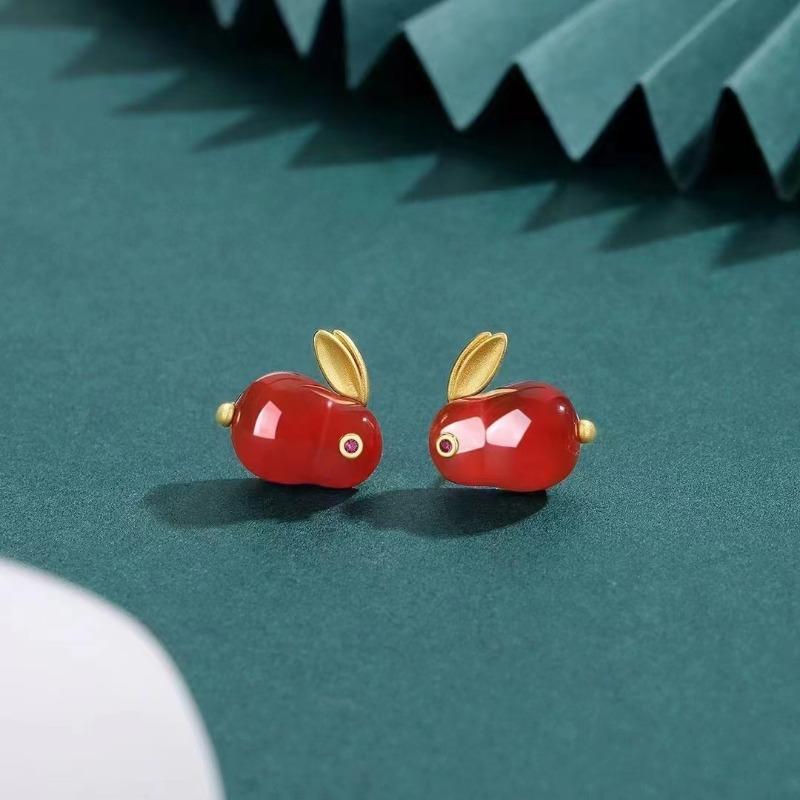 Индивидуальные ретро-имитация нефритового красного кролика, геометрические серьги-джокеры, женские украшения