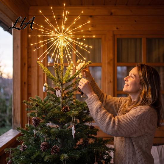Dynamic Flashing Special Effects 22 Inch Starburst Christmas Tree String Light, Customizable Holiday Topper Ceiling Wall Porch Decoration with