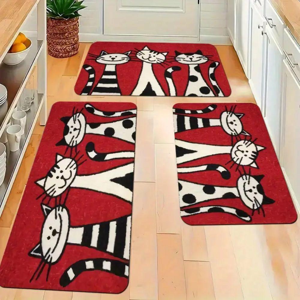 1/2PCS Cute Cat Printed Washable Kitchen Floor Mat Porch And Balcony Long Strip Carpet Entrance Door Mat Home Decoration