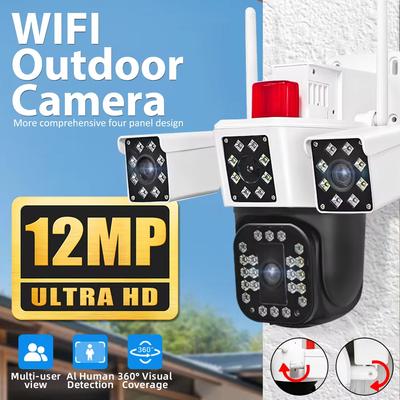 Новая EU 6K 12MP WiFi IP-камера наружная с тремя объективами панорамный вид PTZ IP-камера AI Tracking Security Protection CCTV Видеонаблюдение