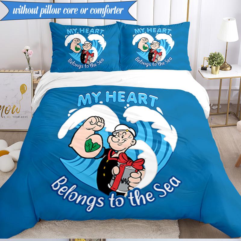 3PCS Popeye Bedding Set Duvet Cover Closure Includes 1 Duvet Cover & 2 Pillowcases for All Seasons Bedroom Decor Christmas Fan gifts