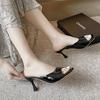 Patent Leather High-heeled Cool Slippers Women's Summer New British Style Square Head Thin Heel Wear Large Size Women's Slippers