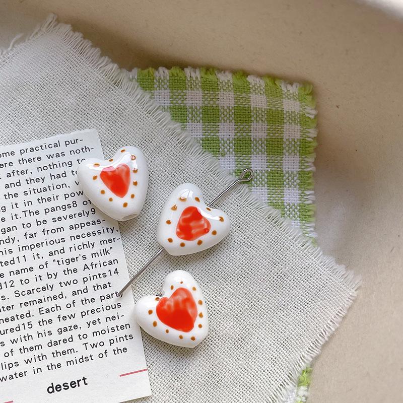 5Pcs Hand Drawn Heart-shaped Flower Tulip Ceramic Beads For Jewelry Making Interval Beads Necklace Bracelet Craft DIY Supplies