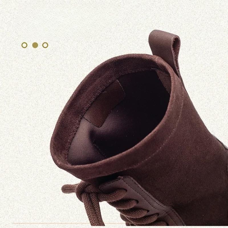 Johnature Genuine Leather Splicing Stretch Fabric Thick Soled Mid-calf Boots Versatile Women's Platform Boots