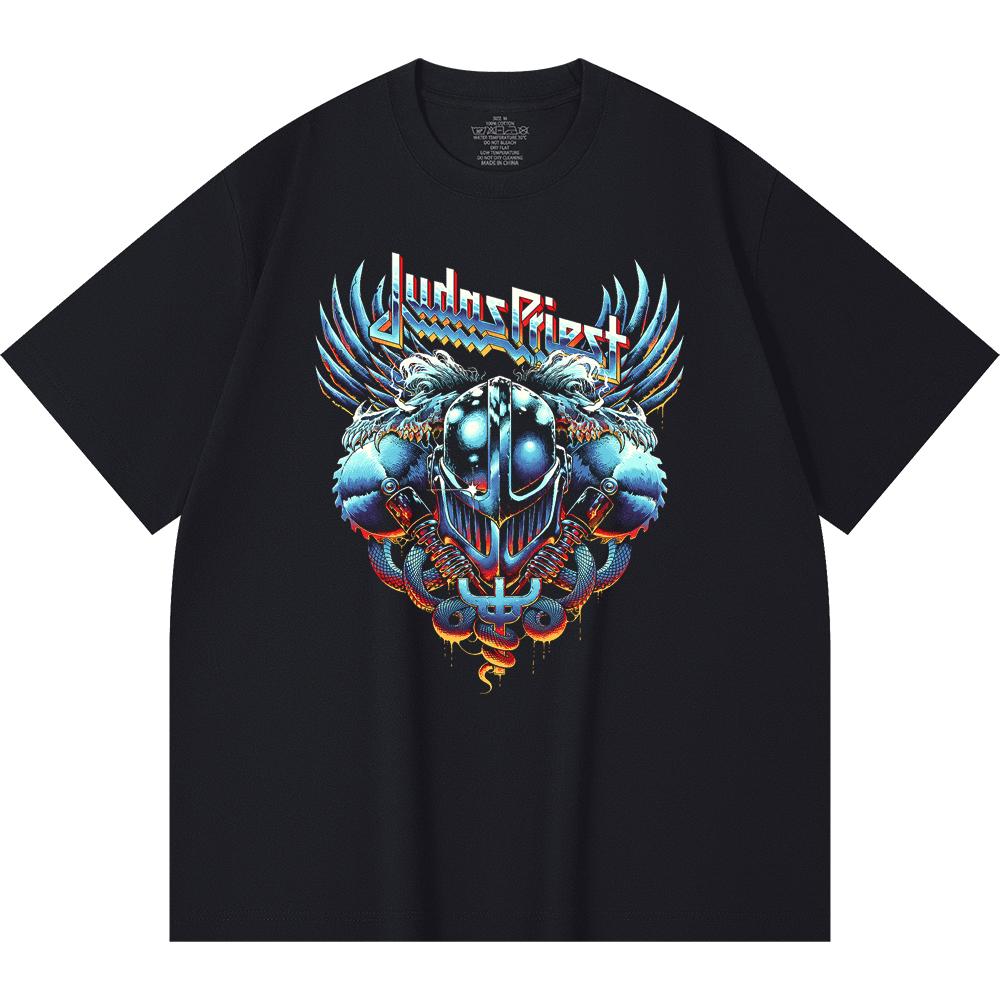 Хлопковая футболка плотностью 230 г/м² 100% Хлопок Heavy Metal Футболка с принтом рок-группы Популярная музыка Унисекс Тяжелая хлопковая футболка