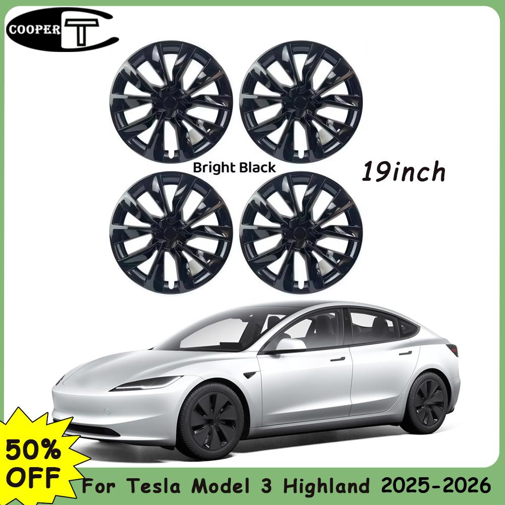 ZFX1 For Tesla Model 3 Highland 2026 2025 4PCS Wheel Covers Hubcaps, 19 Inch,Gloss Black Aero Covers, Accessories Upgrade Replacement