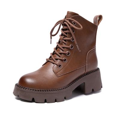 Модные женские новые модные короткие ботинки женские из коровьей кожи ретро британский стиль ботильоны повседневные на молнии на высоком каблуке на толстой подошве женская обувь