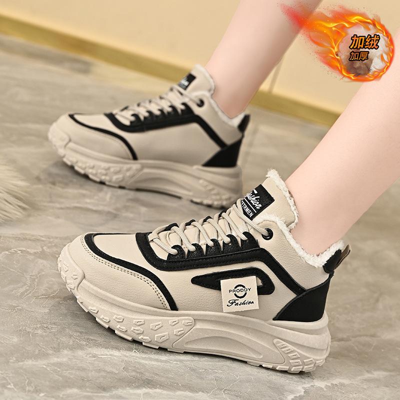 2025 Winter High-top Velvet Dad Shoes New Korean Version Ins Female Students Height-increasing Sports and Leisure Cotton Shoes Q039