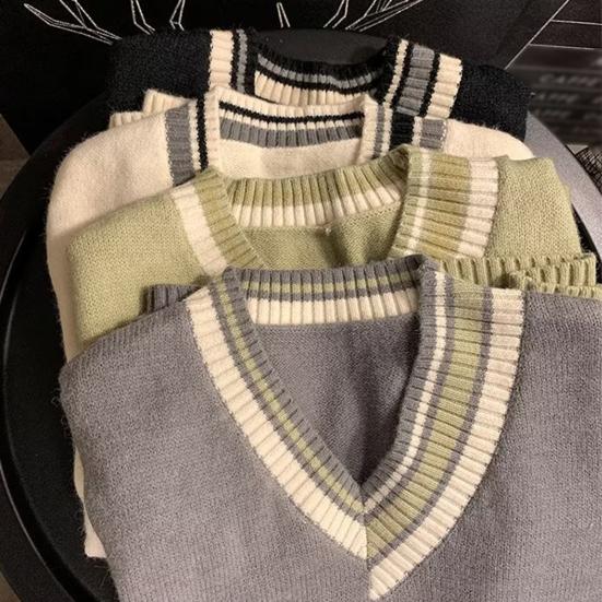 Мужской жилет свитер с V-образным вырезом без рукавов свободный цветной вязаный пуловер средней длины утолщенный преппи и