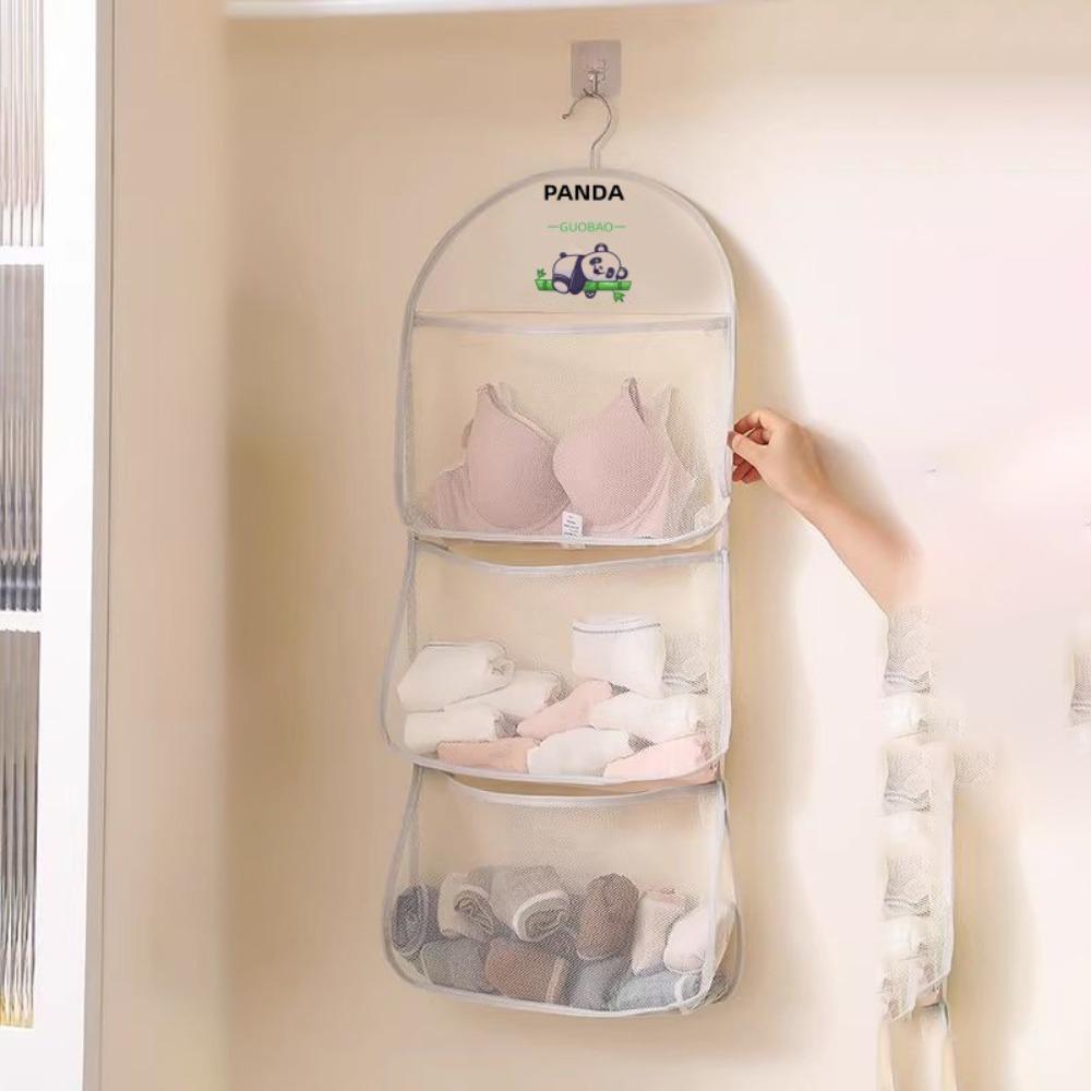 Wardrobe Hanging Socks Storage Bags Save Space Panda Mesh Organizing Bag Storage Mesh Bag