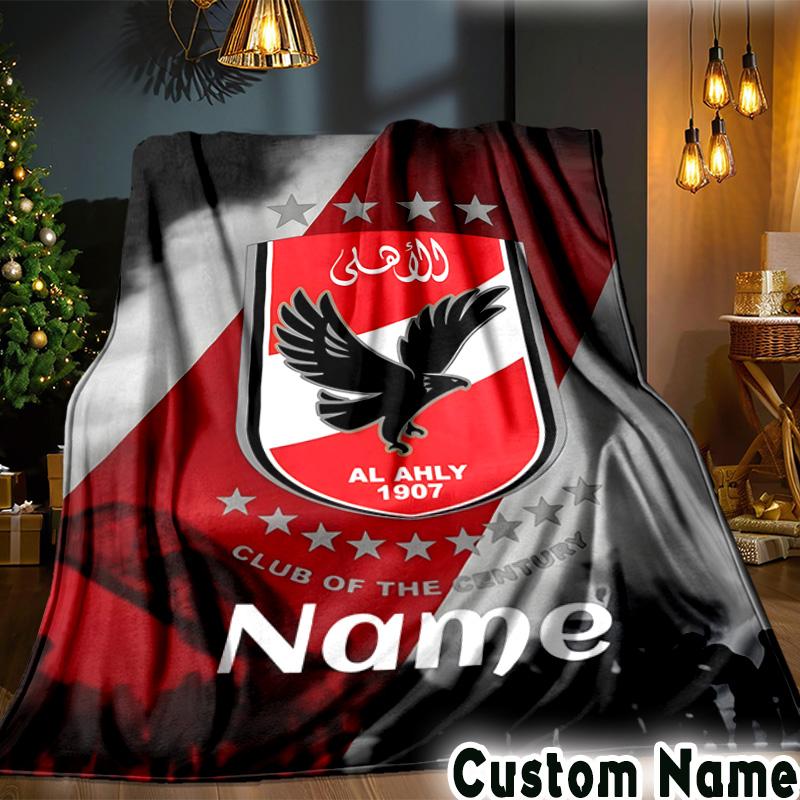 Custom Name Al-Ahly Club Crest Throws Blanket Flannel Blankets for Couch Bed Gifts for Men Women Picnic blanket Christmas fan gifts