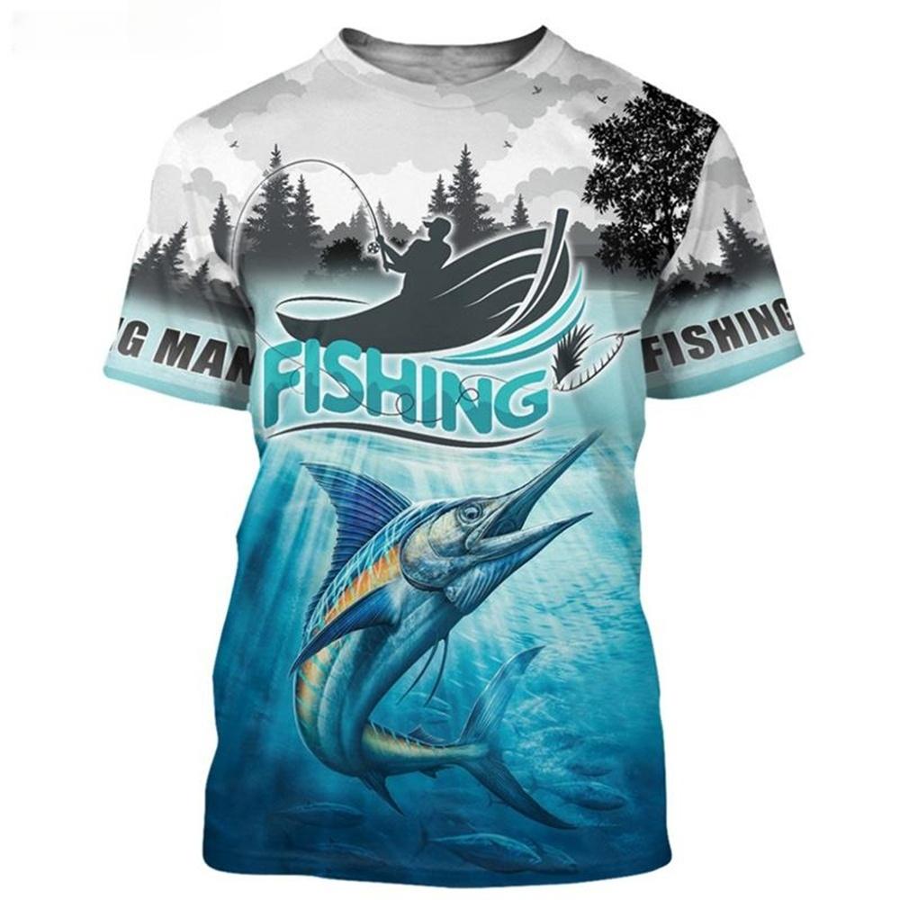 Summer Popular Carp Fishing Full Print T-Shirt for Men Fishing Apparel 3D Catfish Print T-Shirt Short Sleeve Casual Loose Top