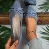 Fashion Pointed Bow Flying Flat Shoes Women's 2025 New Summer Casual Bean Shoes Knitted Soft Sole Knitted Women's Shoes Large Size 43
