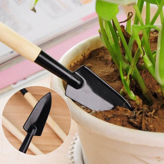 2 Sets Mini Gardening Tools Kids Metal Trowel with Wooden Handle Mini Rake And Shovel for Loosening Soil Transplanting Office Home Potted Plants