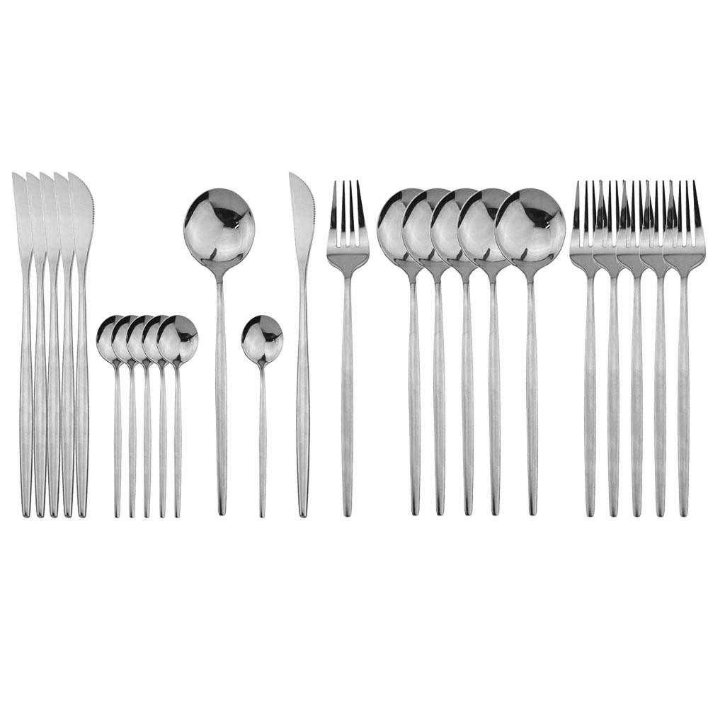 24Pcs Flatware 304 Stainless Steel Dinnerware Set Black Cutlery Spoon Fork Knife Western Cutlery For Wedding Dishwasher Safety