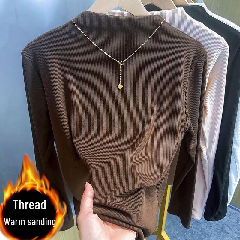 Женский топ из плотного бархата с полувысоким воротником и длинными рукавами, осень/зима 2024 г.