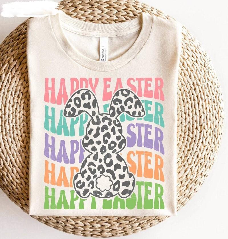 Happy Easter Leopard Bunny Shirt Retro Easter Unisex Unisex Tee