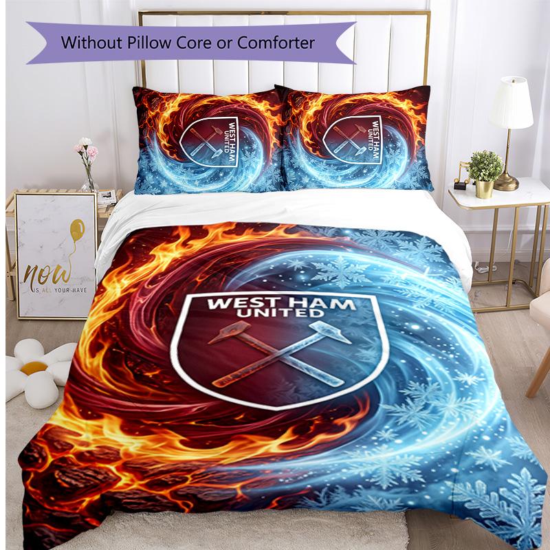 West Ham United Football Printed 3 Pieces Bedding Set, Comfortable Skin Friendly Bedroom Duvet Cover Set