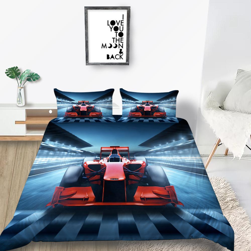3D мультяшный комплект постельного белья для внедорожников, серия автомобилей, пуховое одеяло и наволочка с принтом из ультратонкой волокнистой ткани для быстрого высыхания украшения дома