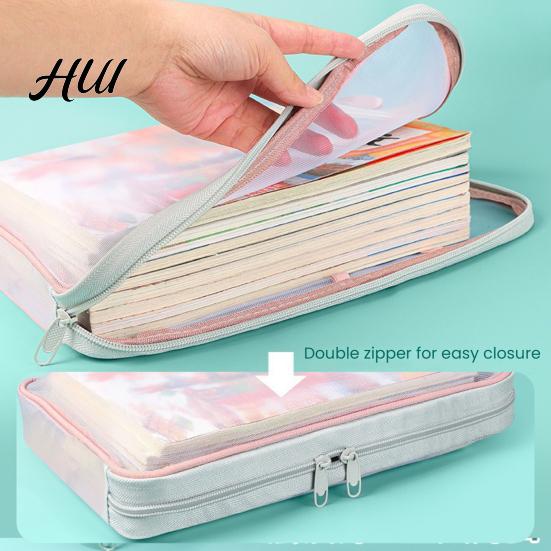Transparent Stationery Bag Mesh Zipper Pouch File A4 Letter Size 3-Layer Quality Storage Case with Handle Document Organizer for School Travel Office