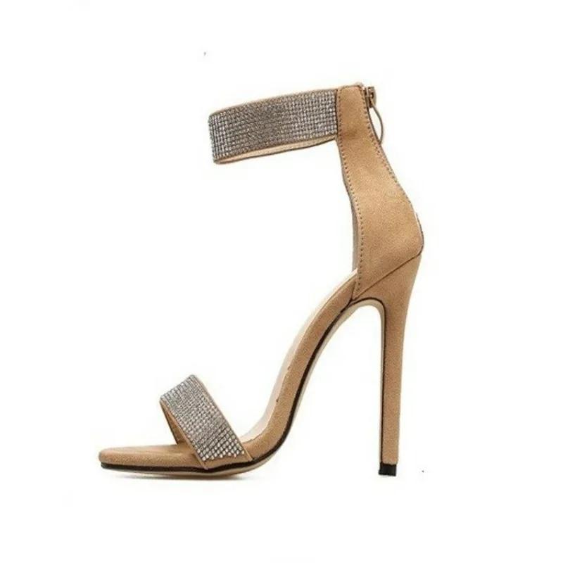Ankle Strap Women Sandals Summer Fashion Rhinestones Thin High Heels Gladiator Sandal Narrow Band Party Dress Pump Shoes