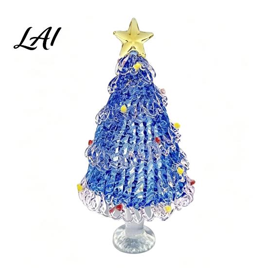 Interior Design Accent Hand Blown Glass Christmas Tree Figurine with Golen Star Festive Desk Decoration Mini Xmas Ornament Handmade Desktop Holiday
