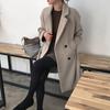 Женское осенне-зимнее пальто, двубортное сплошное цветное пальто на пуговицах с длинным рукавом, толстые лацканы средней длины, большие размеры, женская куртка со свободными карманами