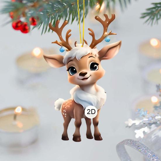 2D Плоский Олень Автомобильный Шарм для Зеркала Заднего Вида Акриловый Мультяшный Лось Подвеска на Рождественскую Елку