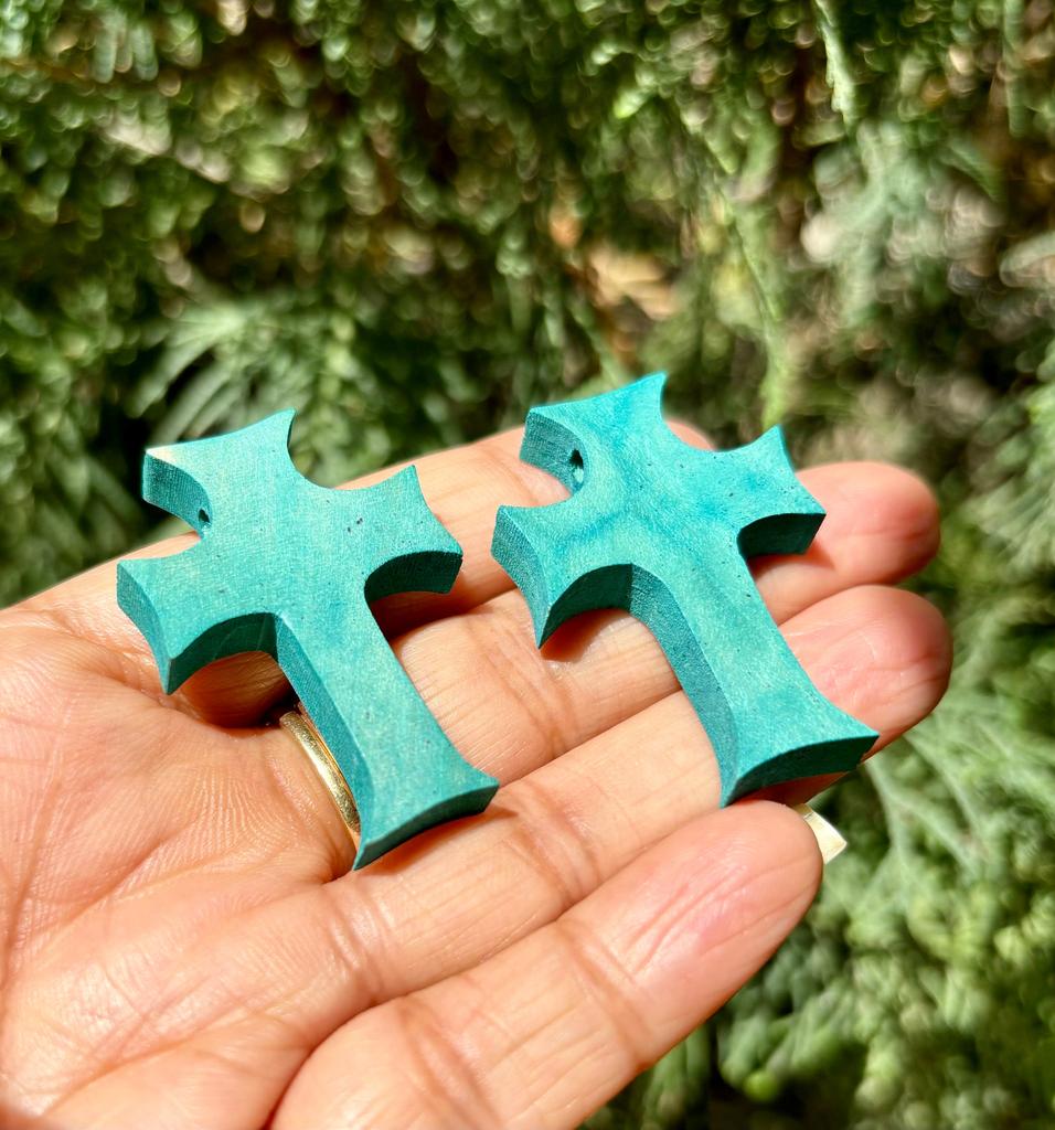 2 Pc Wood CROSS Pendant, Jesus Christ, Wooden Locket Handmade, 4 cm, handpainted, Handcarved, Christianity, Unisex for men and women, 3