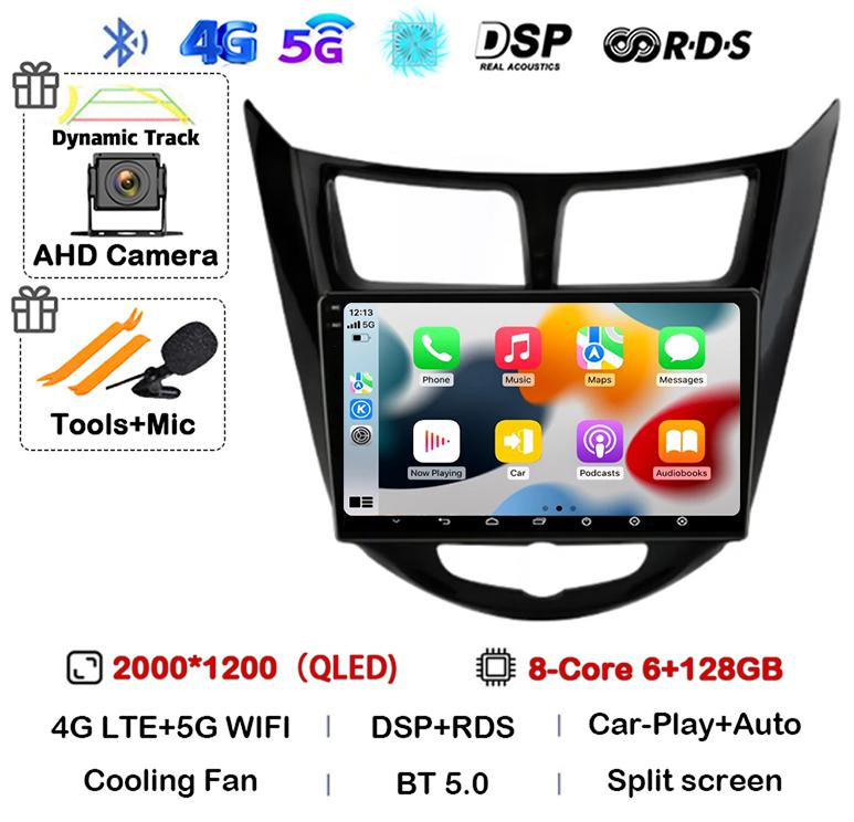 Android 14 Carplay Auto WIFI+4G автомобильное радио для Hyundai Solaris Verna Accent 1 2010-2016 мультимедийный проигрыватель GPS головное устройство стерео BT