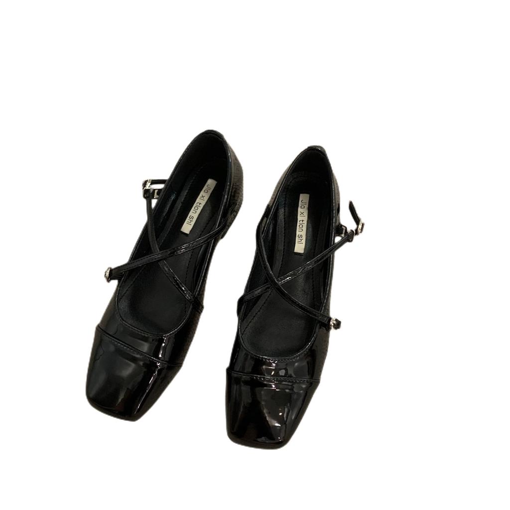 Coarse Heel Crossed Silver Mary Jane Square Head Single Shoes Women's Shoes 2025 New Spring Evening Gentle Flat Shoes