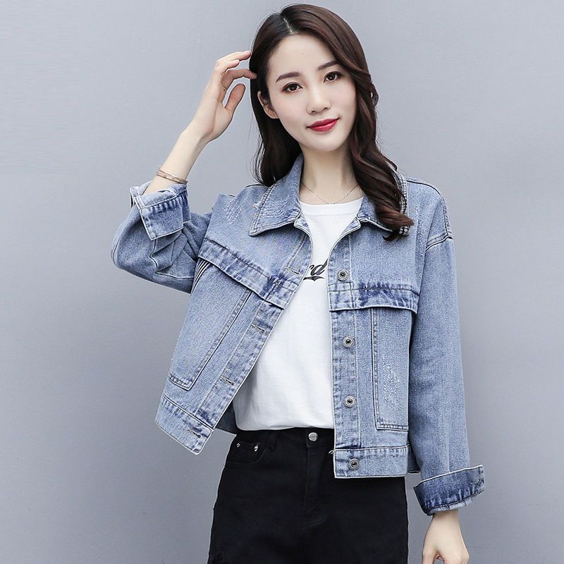 Casual Loose Embroidery Short Denim Jacket for Women Autumn Korean Style Slim Coat