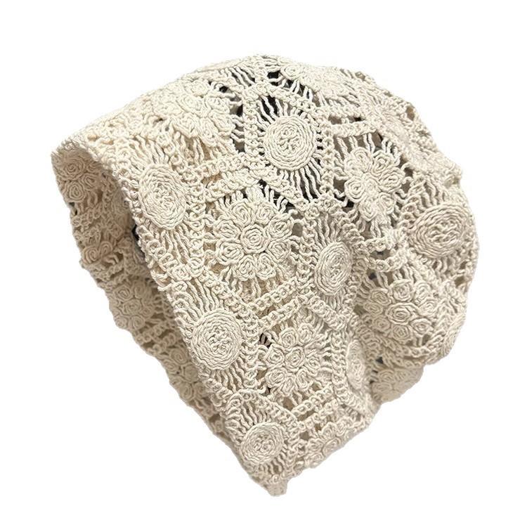 Autumn And Winter Handmade Crochet Black And White Knitted Hat Children'S Casual Versatile Stacking Hat Showing The Face Small Hollow Bag Head Hat