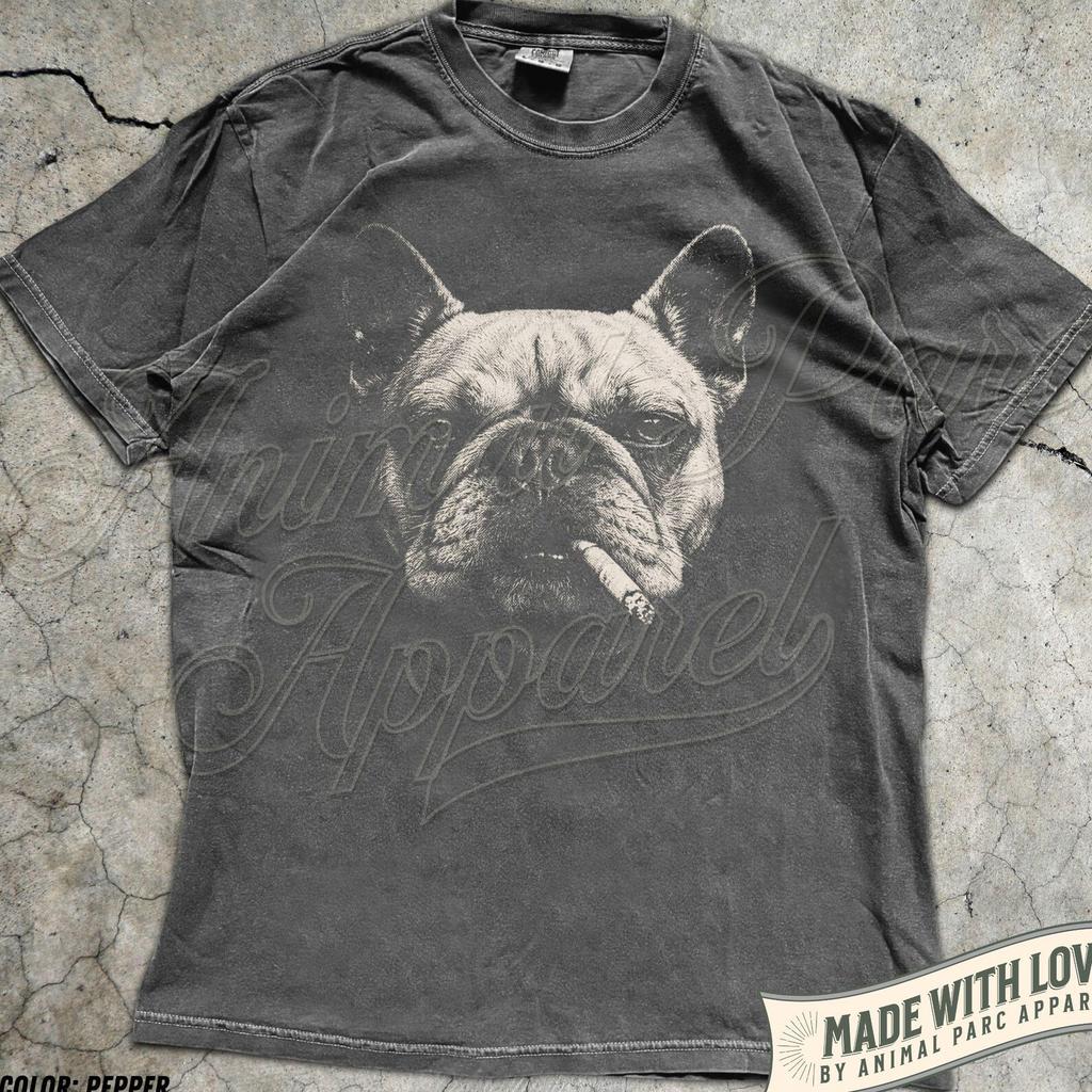 Smoking French Bulldog Shirt, Vintage Y2K Grunge Dog Graphic Tee, Funny Dog Face Shirt, Comfort Colors® Frenchy Lover Gift, Silly Dog Tee