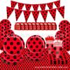 Ladybird Red Black Latex Balloon Birthday Party Tableware Paper Plates Tissue Tablecloth Supplies Cartoon Party