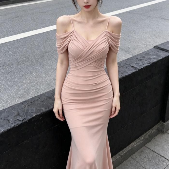 Легкое и знакомое сексуальное платье-сетка на бретельках с открытыми плечами в стиле 'императорская сестра', женское новое, подчеркивающее талию и тонкую фигуру, средней длины