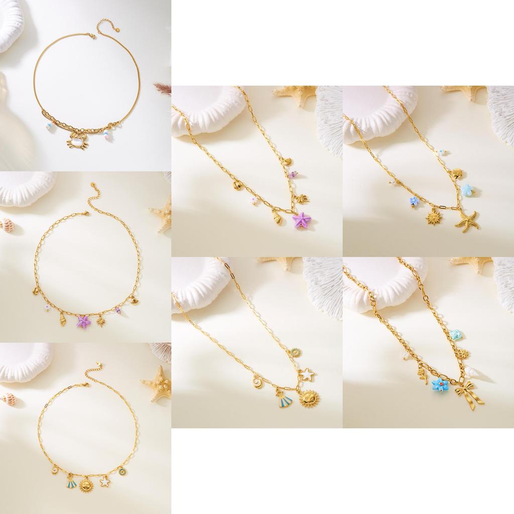 Летние украшения Многослойное ожерелье из нержавеющей стали с подвеской в виде морской звезды и ракушки для женщин