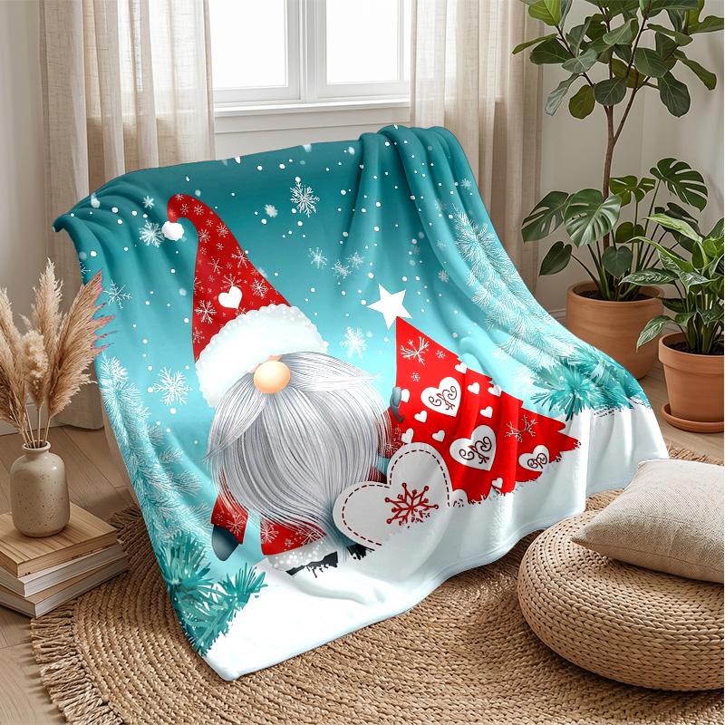 Christmas Gnome and Deer blanket Personalized Name Flannel Blanket Soft Cozy Plush Throw for Sofa Bed Lightweight Home Decor