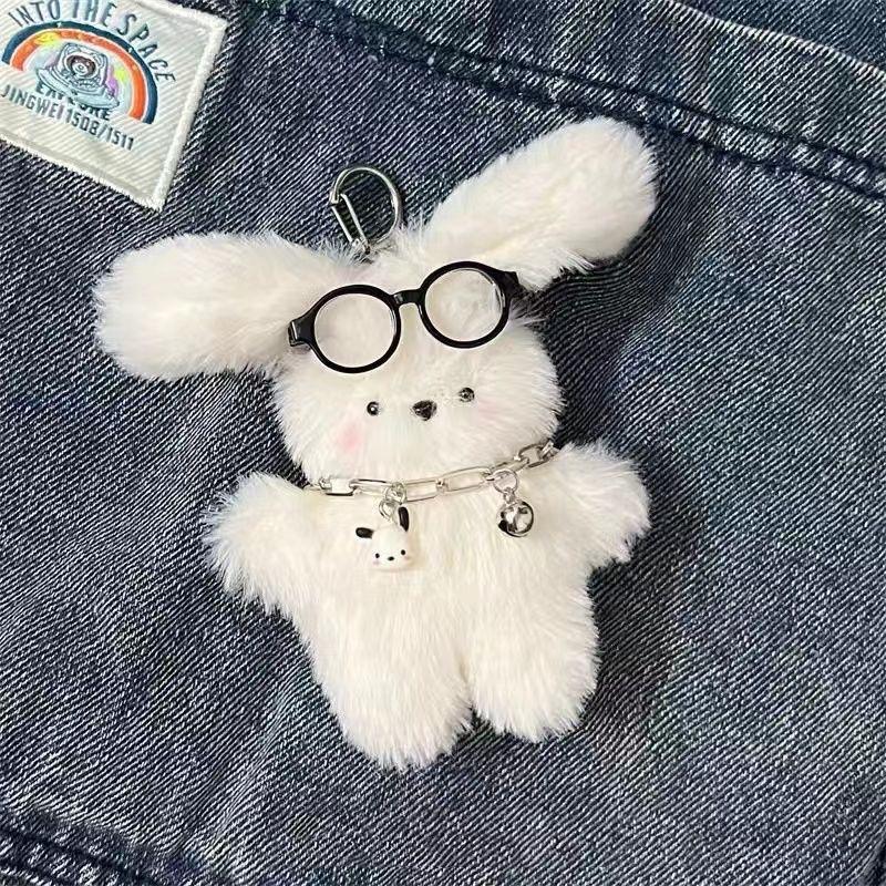 Брелок для ключей Flight Rabbit Puppy с ожерельем и заколкой для волос, симпатичная плюшевая кукла, сумка, подвески, брелок для ключей с сердечками для девочек
